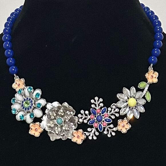 Lia Sophia Full Bloom Necklace Multicolor Crystal & Resin Silver Tone Statement - Picture 2 of 7